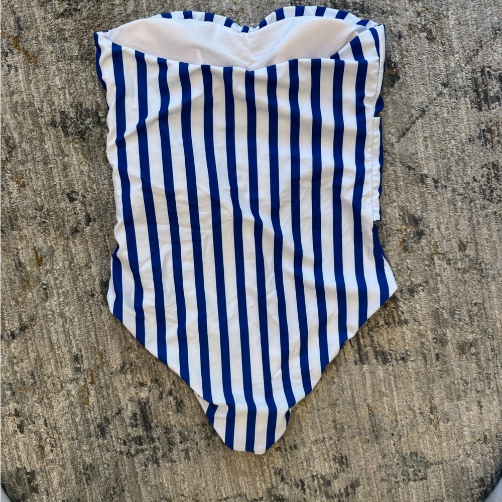 Sweatyrocks Women’s Blue and White Striped Swimsuit Strapless - Picture 5 of 5